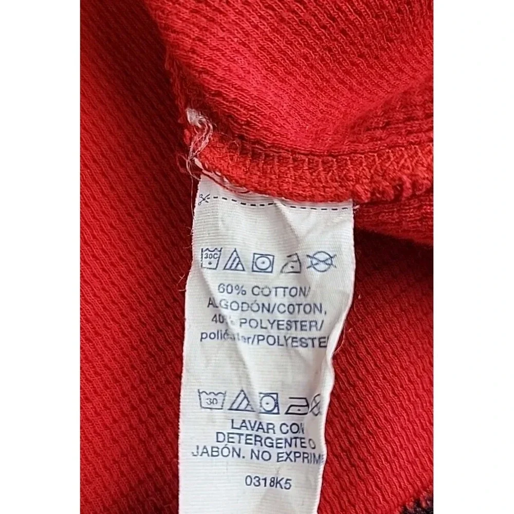 Polo Ralph Lauren Thermal Shirt Mens Medium Red Waffle Knit Elbow Patch Flag